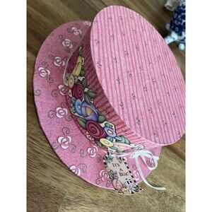 Mary Engelbreit Large Pink Floral Hat-Shaped Cardboard Storage Box with Lid